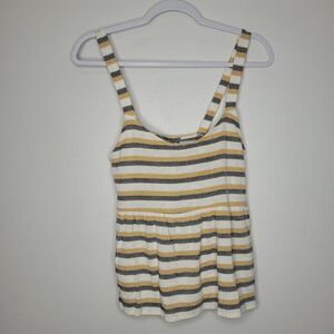 Good Luck Gem yellow blue striped babydoll preppy cute ribbed top size medium